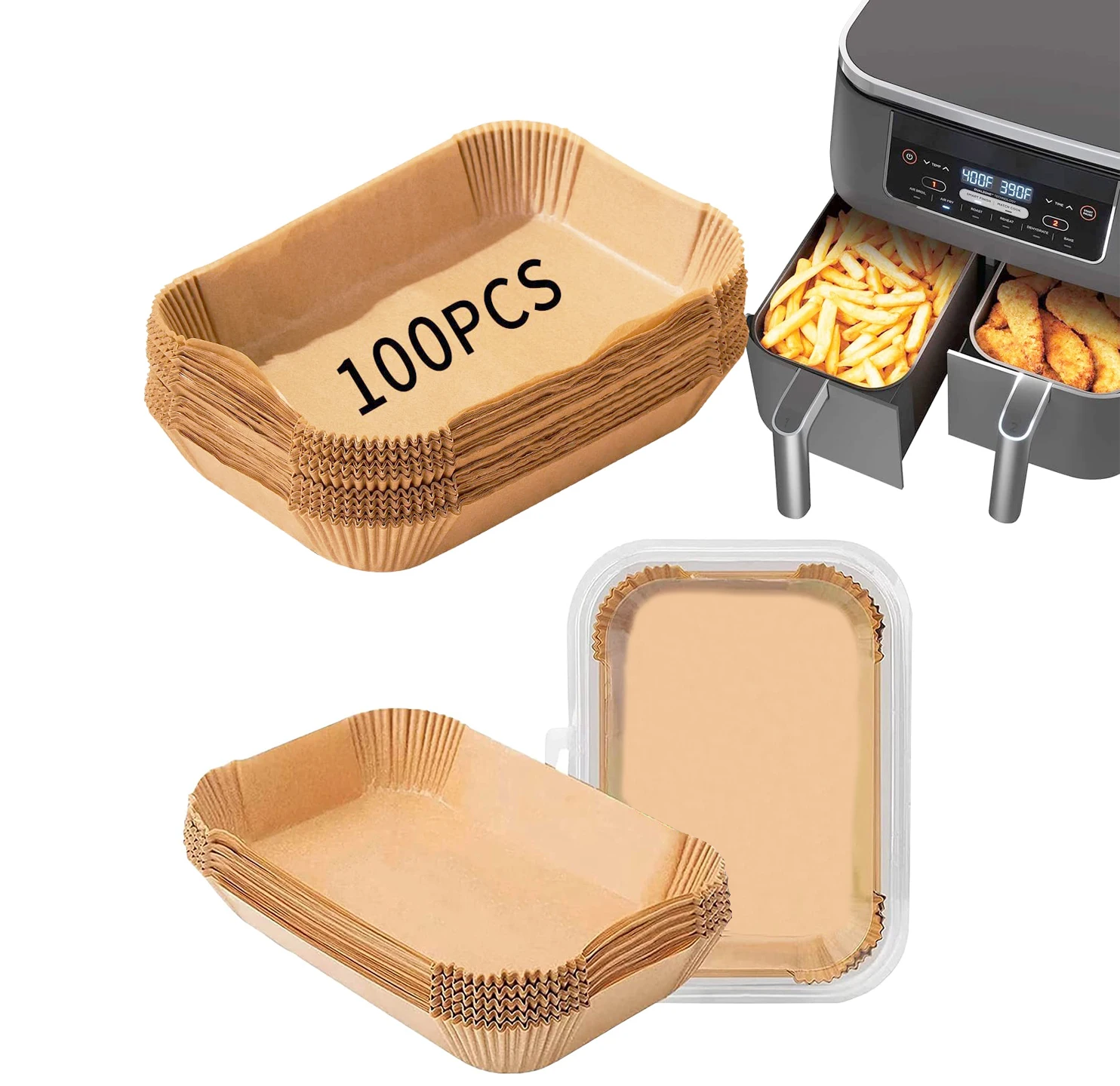 Rectangle 100 pcs 10 inch disposable non-stick parchment baking filter silicone air fryer disposable paper liner for air fryer