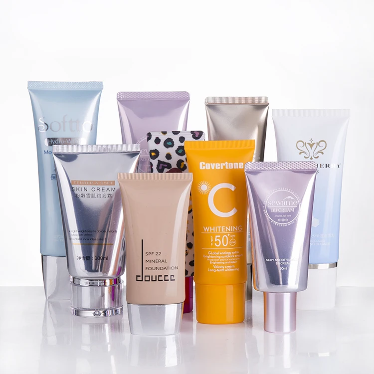 Роскошные, необычные, в наличии, серебряные косметические упаковочные тубы для тонального крема, тюбик 50 мл