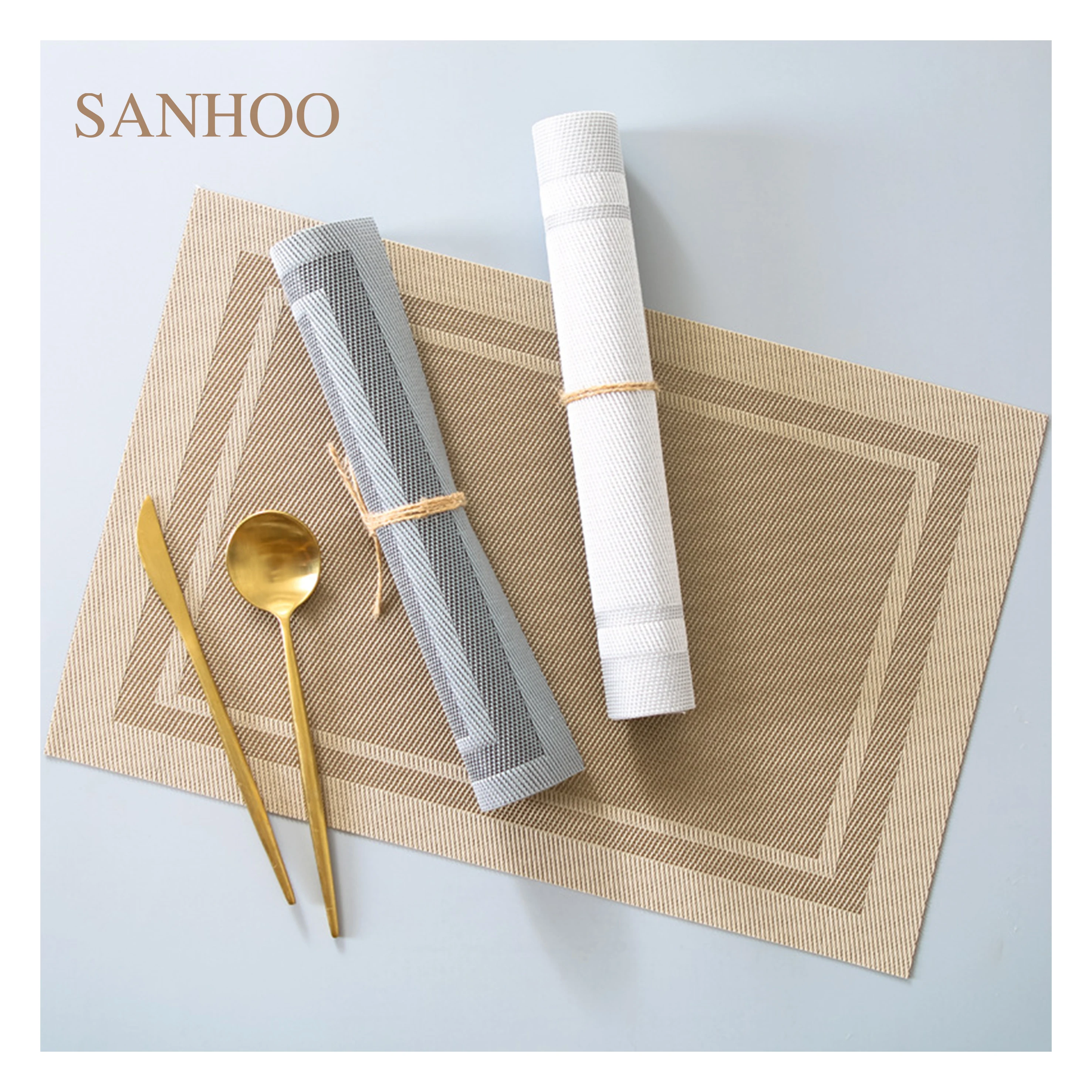 SANHOO High Quality Heat Resistant Gold Luxury Woven Dine Mat and Coasters Pvc Table Placemat