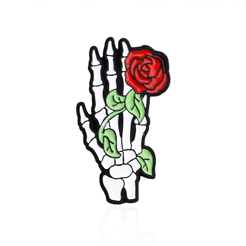 Gothic punk style fashional rose skull ename pins