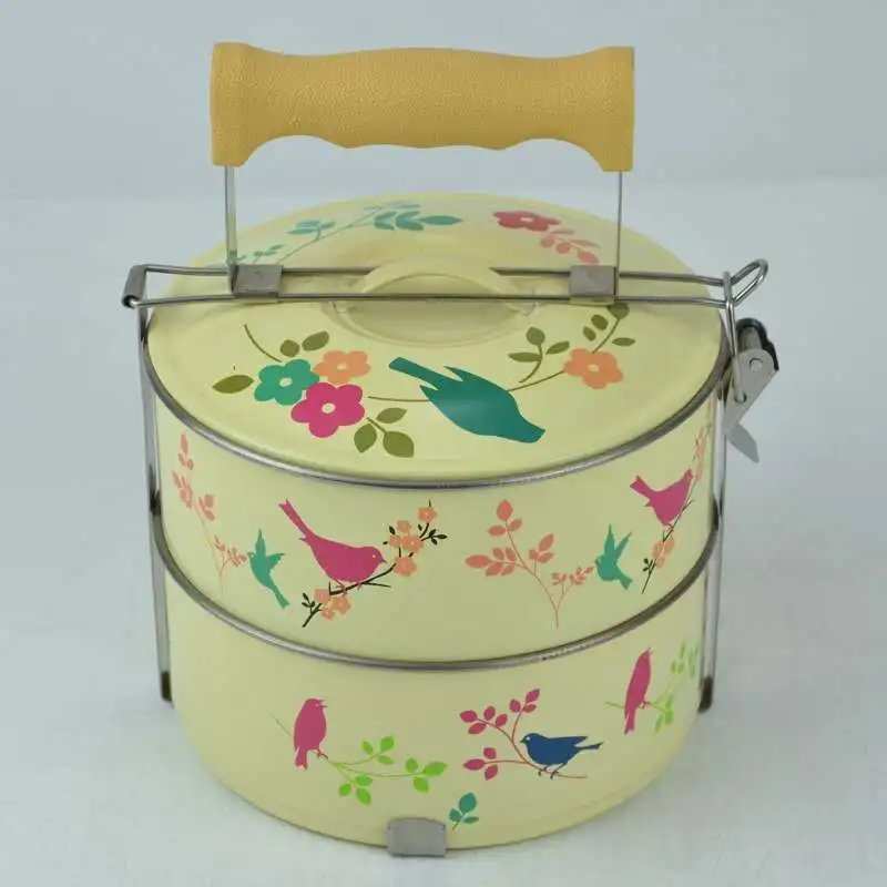 Hot sale multi layers colorful tier with flower pattern of stainless steel food carrier lunch box
