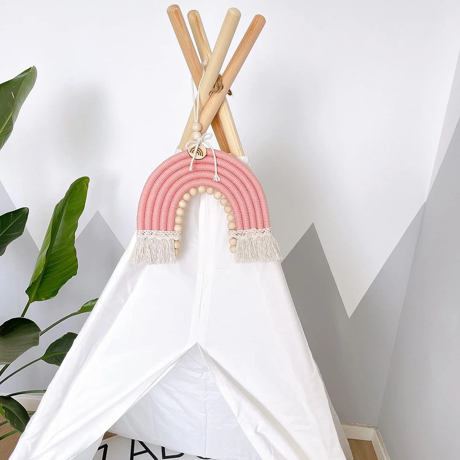 Rainbow Wall Decor Handmade Weaving Ornament Wooden Beads Modern Home Decoration Accessories Hanging Pendant for Baby Kids Rooms