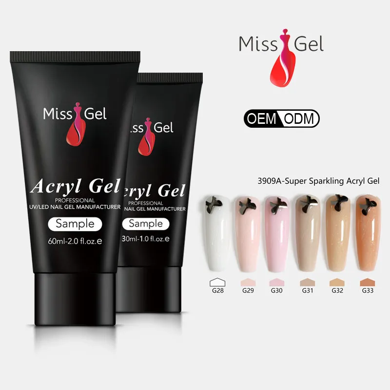 Missgel nails extension no burn uv led color poly acrylic gel glitter