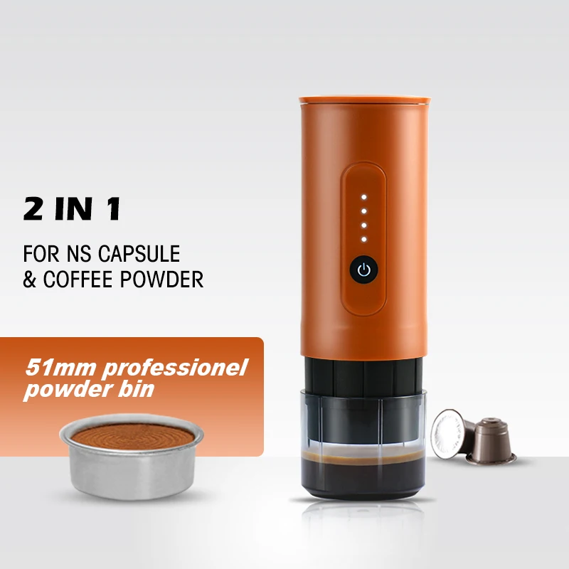 2 in 1 portable espresso machine with Capsules or coffee powder for Car Hotel Outdoor Use