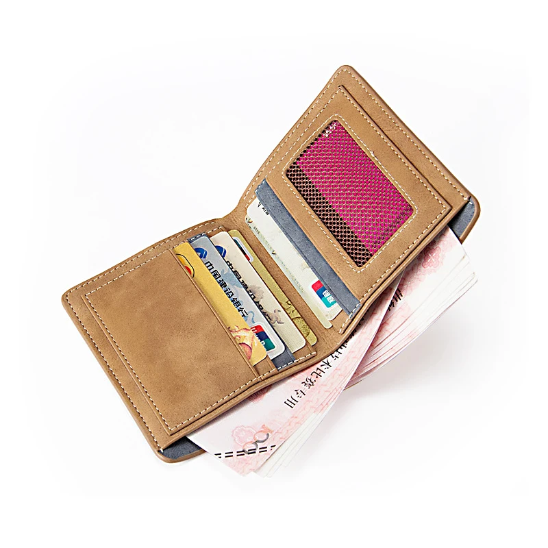 Fashionable real leather customize photo frame business card holder case  men slim bifold wallet