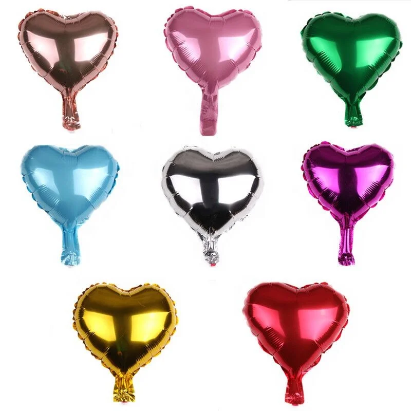Wholesale hot sale 10 inches heart gold silver blue fuchsia red Plain Foil Balloons 10 inch solid heart-shaped globos