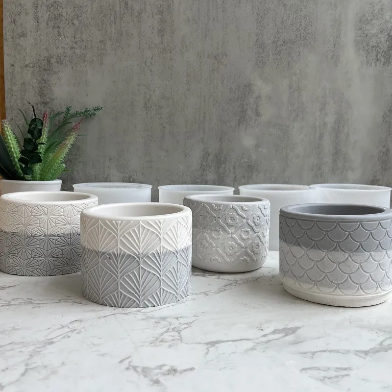 2153 Round pattern flower pot silicone mold Cement gypsum resin vase mold