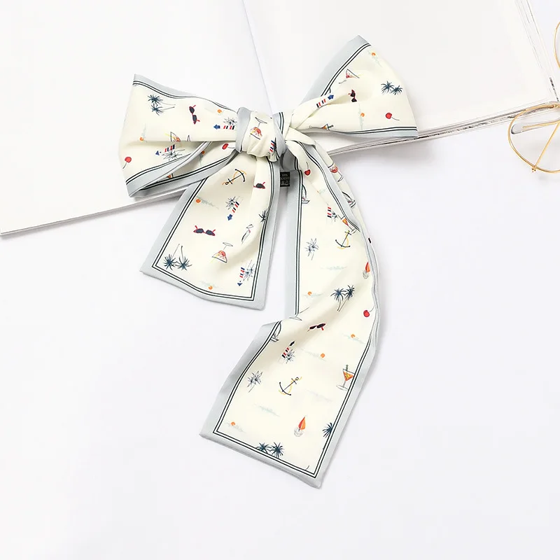 2021 New design twill tied bag handle silk scarf narrow strip small ribbon handbag bandage female silk scarf