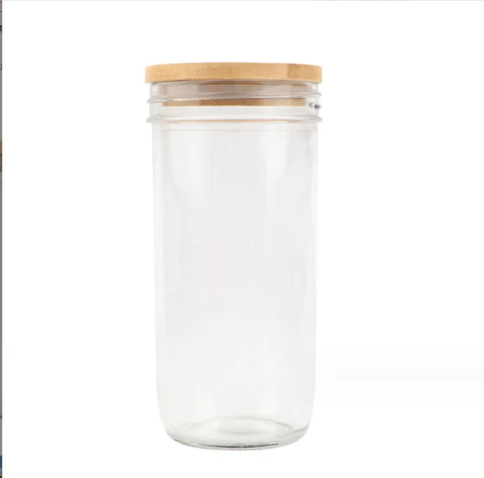 Wholesale Wide Mouth 24oz 720ml Drinking clear Glasses Mason Jar set with Bamboo lids plastic lid and Straws