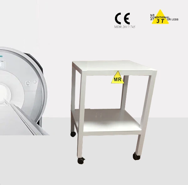 MRI compatible instrument trolley with 2 shelves for 1.5T and 3.0T MR system