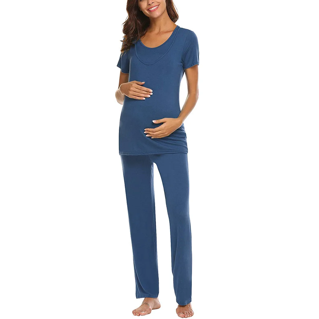 2021 New Arrivals Custom Drop Shipping Cotton Breastfeeding Maternity Two Piece Set For Photography Women