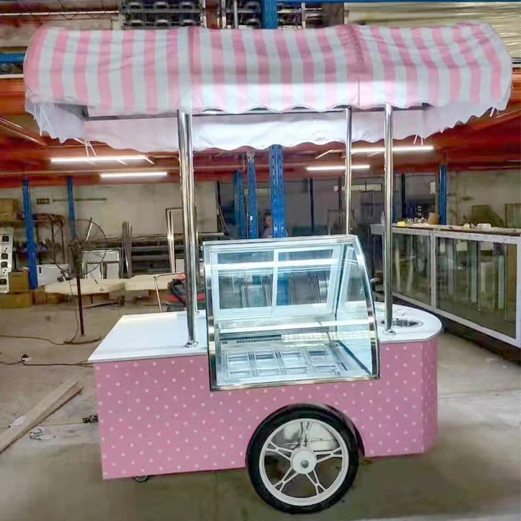 Wholesale Supermarket popsicle gelato ice cream display showcase snack machines freezer Mobile hand push ice cream cart