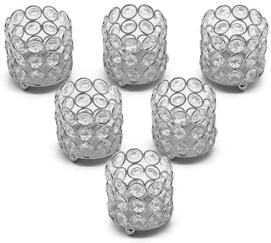 free shipping)Cylinder Crystal Votive Candle Holders Tealight Candle Holders Set Decorative Centerpiece
