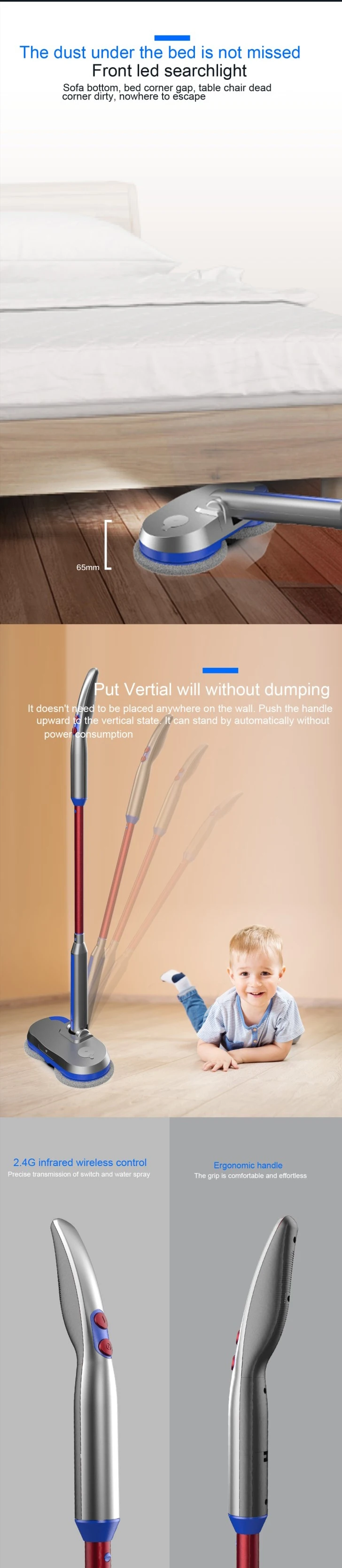 Easy rechargeable Battery Operated Cotton Thread Handle Switch Water Spin Rotating Floor Cleaner Electric Mopping