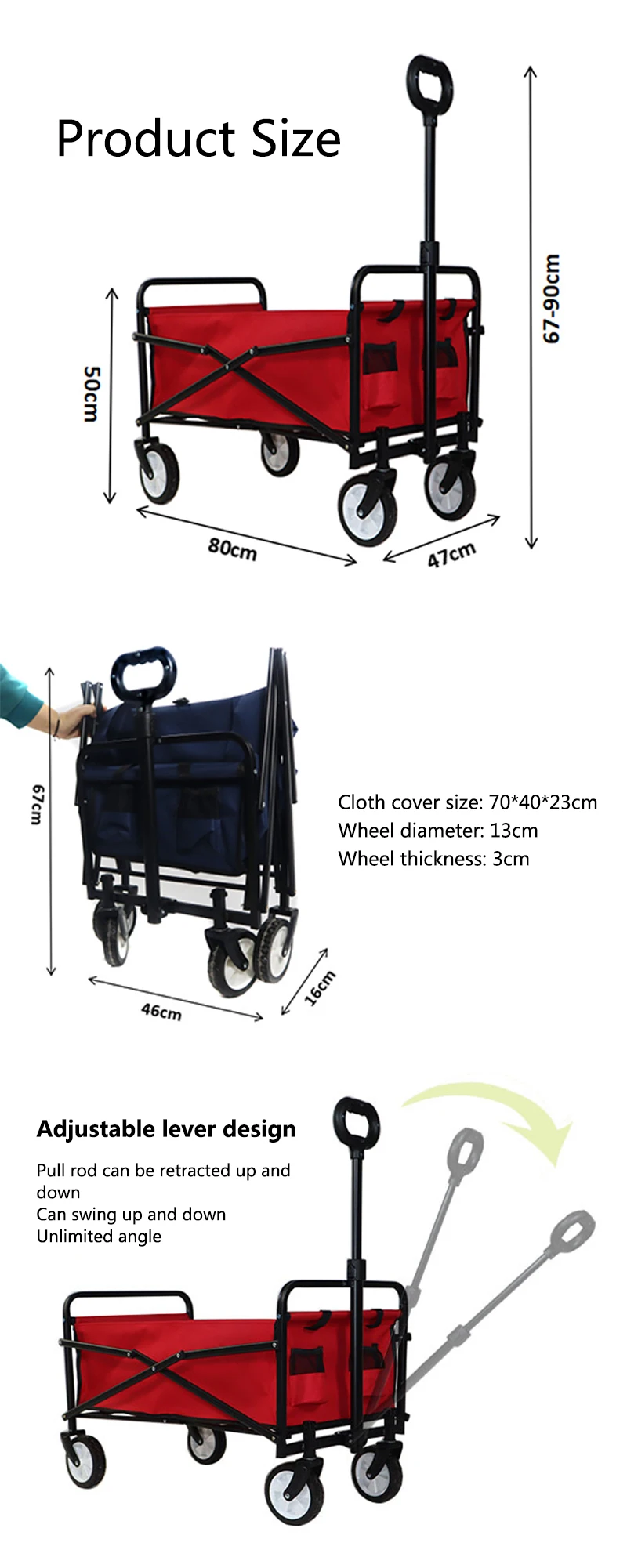 Outdoor Four Wheel Heavy Duty Large Space Collapsible Beach Garden Folding Wagon Multi function Portable Shopping Cart
