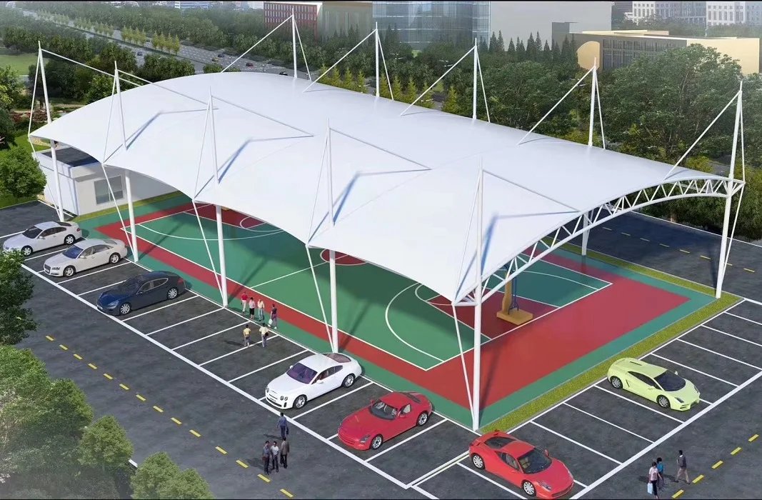 Carpa cancha baloncesto outdoor basketball soccer membrane structural shade roof design of stadium tent for basketball court
