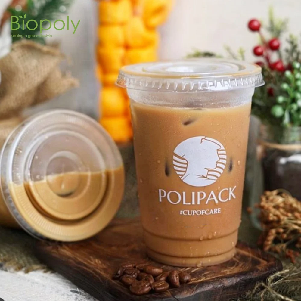 Compostable Cups Biodegradable 16OZ  Custom Logo Printed PLA Cups Plastic Disposable Clear Boba Drinking Cups
