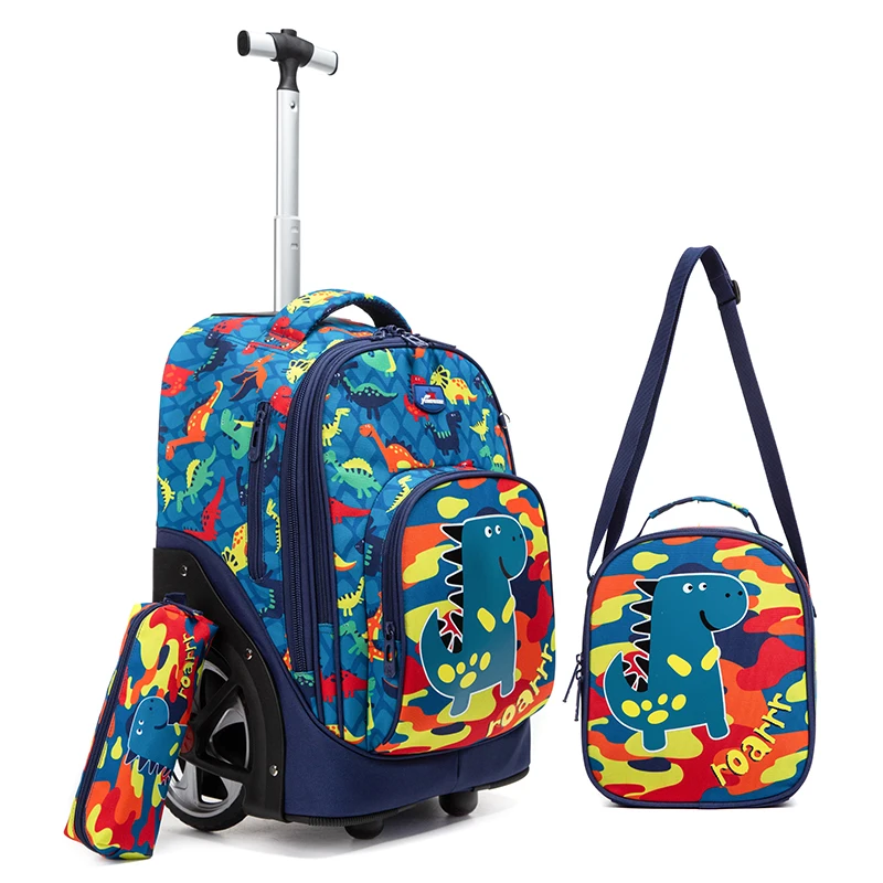 Jasminestar Trolley School Bag Big Wheel Set New Design 3 In 1 Cartoon Trolley School Backpack Bag Set With Wheels