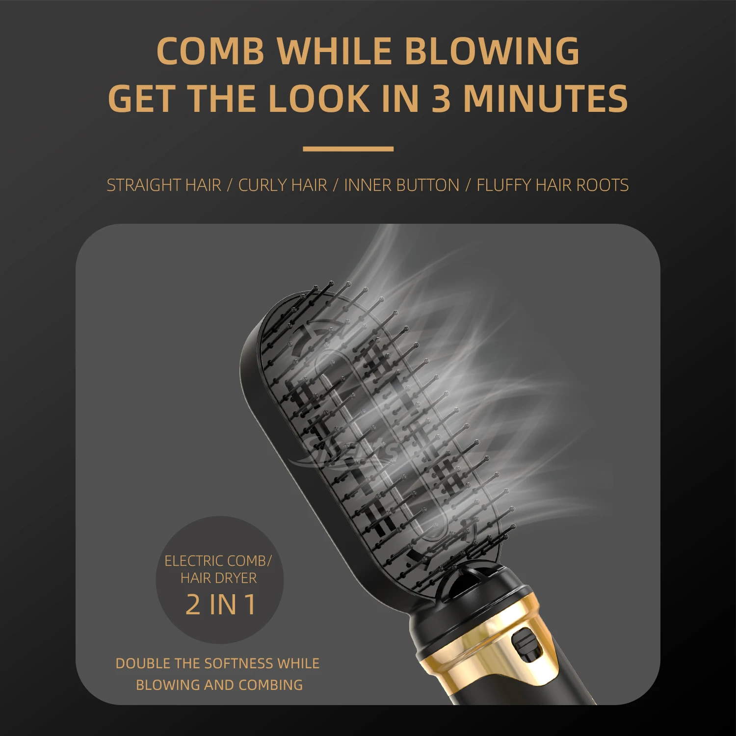 Multi 3 In 1 Interchangeable Professional One Step Electric Hair Round Blow Dryer Comb Rotary Volumizer Electric Hot Air Brush