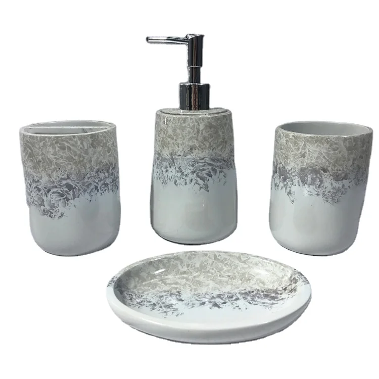 Hand painting bathroom set 4 piece ceramic bathroom accessory set