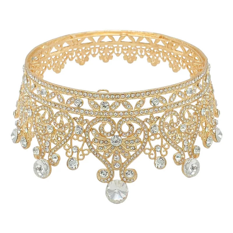 Wholesale Bridal Jewelry Crown Birthday Cake Decoration Alloy Rhinestone Wedding Tiara Baroque Hair Accessories Round Crown