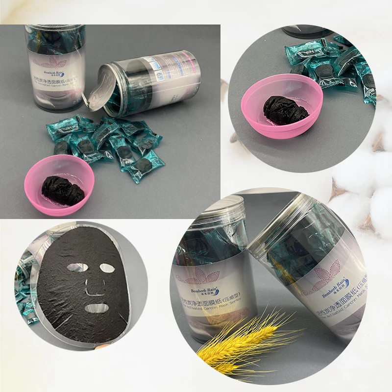 Сжатая маска для лица из черного активированного угля