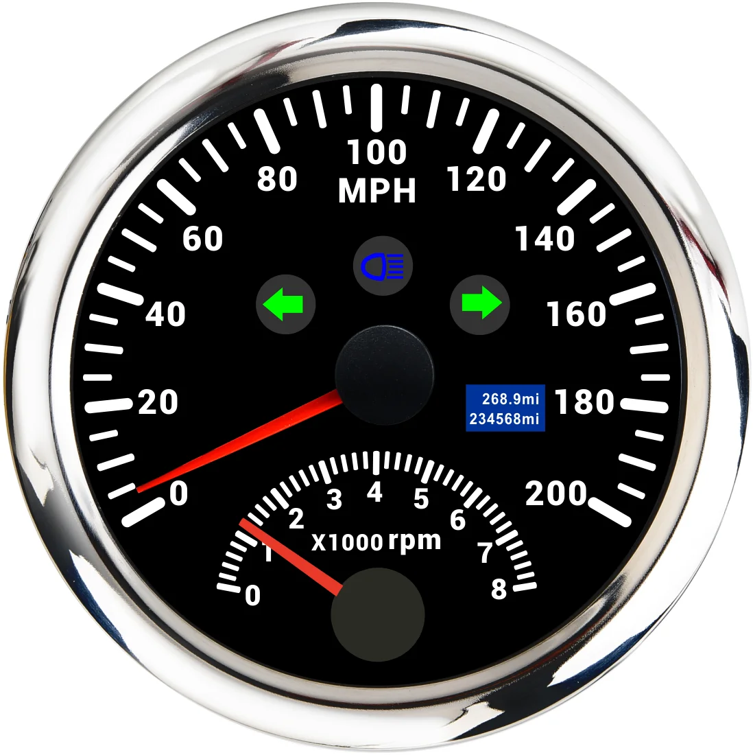Electric Digital Speedometer with Tachometer 120/200 MPH 8000RPM for Car Motorcycle ATV UTV Mileage Adjustable