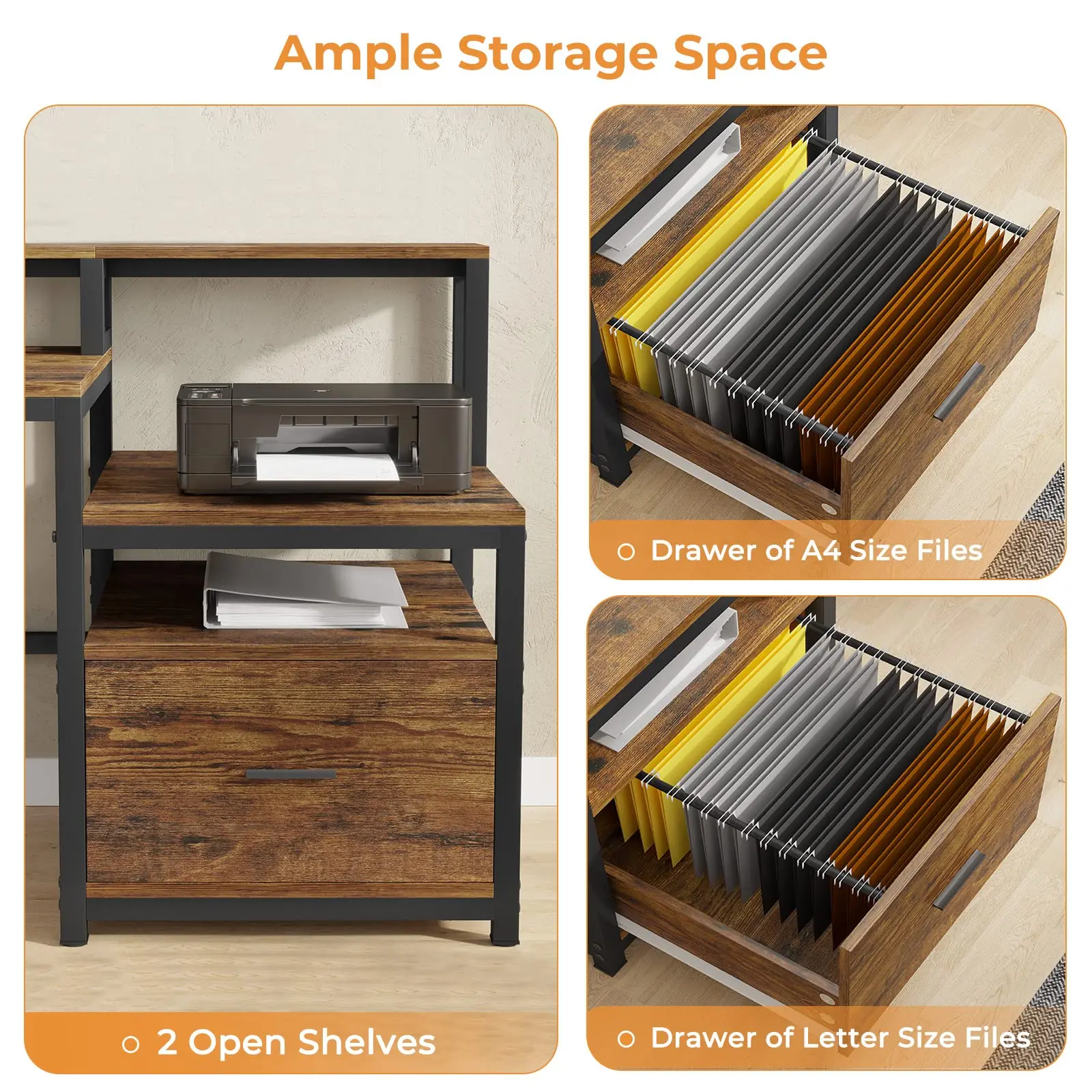 Modern Office Furniture Large Computer Desk with Hutch Printer Cabinet and Monitor Shelf  Studying Table Desk for PC