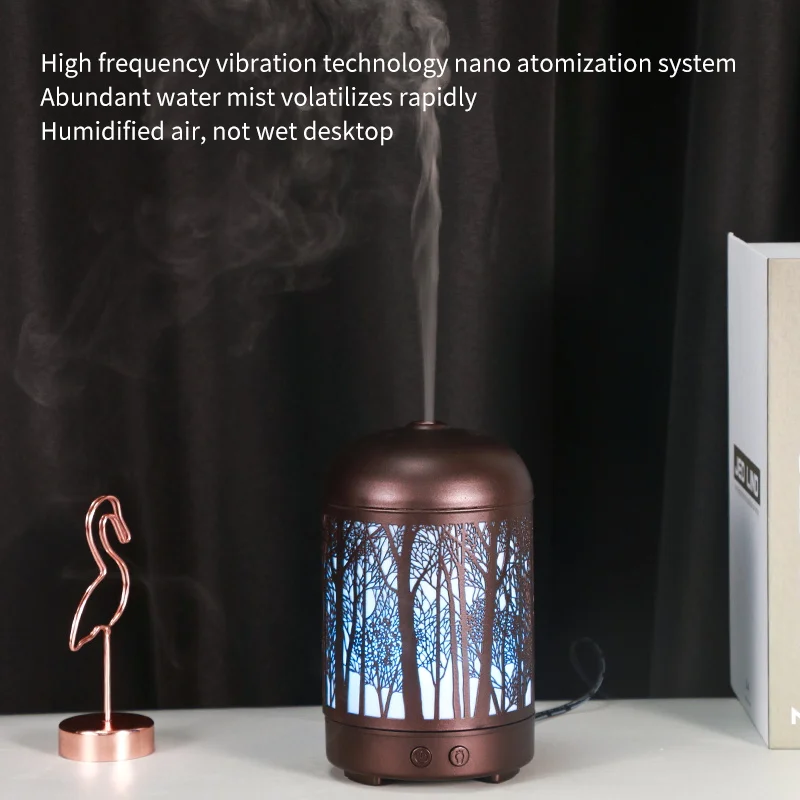 Wholesale 100 Ml Air Essential Oil Humidifier 7 Color Forest Pattern Metal Aroma Diffuser For Home