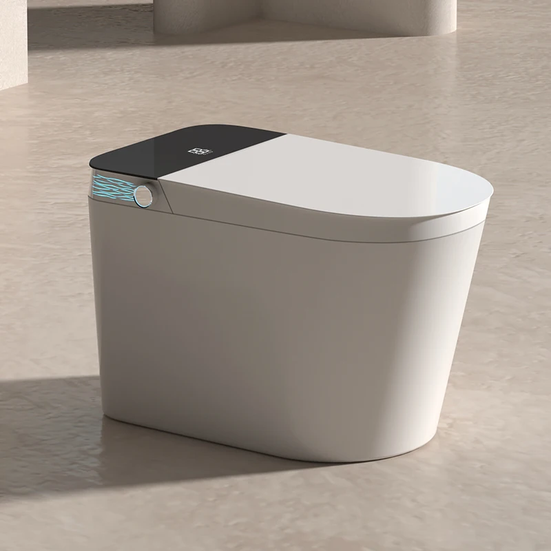 High-Tech Smart Ceramic Toilet Floor Mounted round Bowl Automated One Piece for Hotels Intelligent Bathroom Accessory