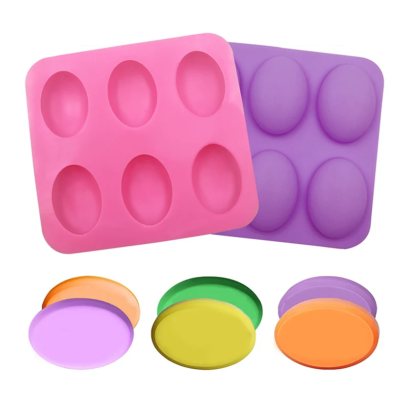 Не содержит Бисфенол А, антипригарная прочная силиконовая форма для мыла ручной работы овальной формы, 6 емкостей, форма для мыла, торта, свечи