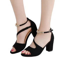 Summer New Women Roman Thick Heel Sandals High Heel Casual Fish Mouth Large Size Women