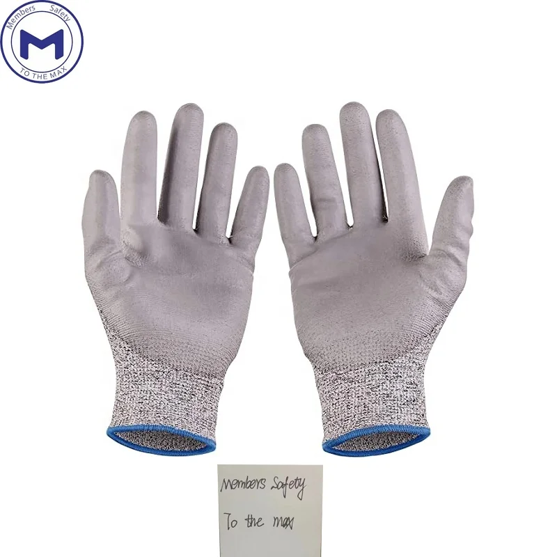 Professional manufacture cheap Work Safety Level 5 Coated PU HPPE gloves,13 Gauge, cut resistant, abrasion resistant