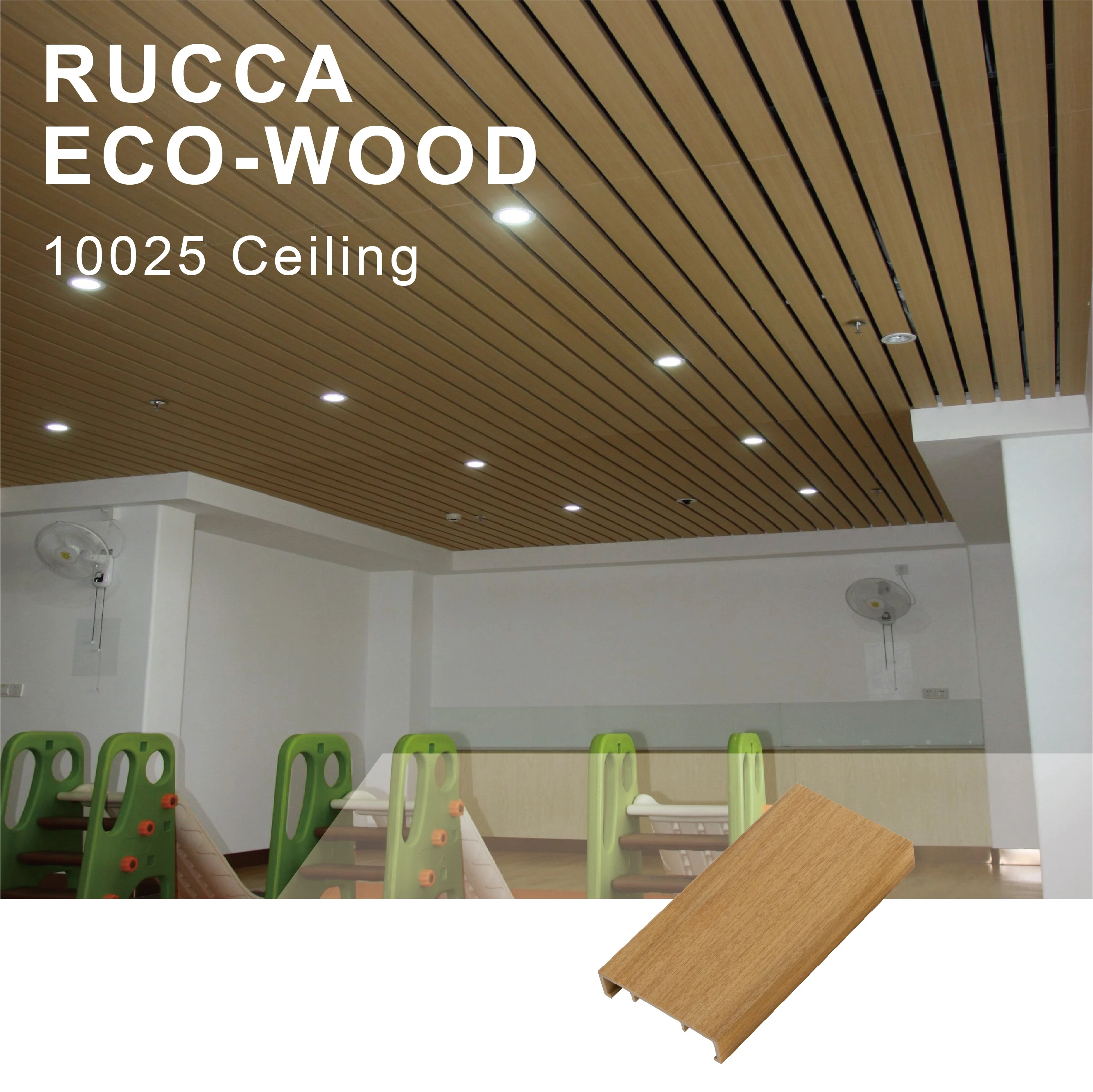 Foshan Rucca WPC Composite Ceiling Design,Inflaming Retarding ,Waterproof Suspended Ceiling For Residential 100x25mm