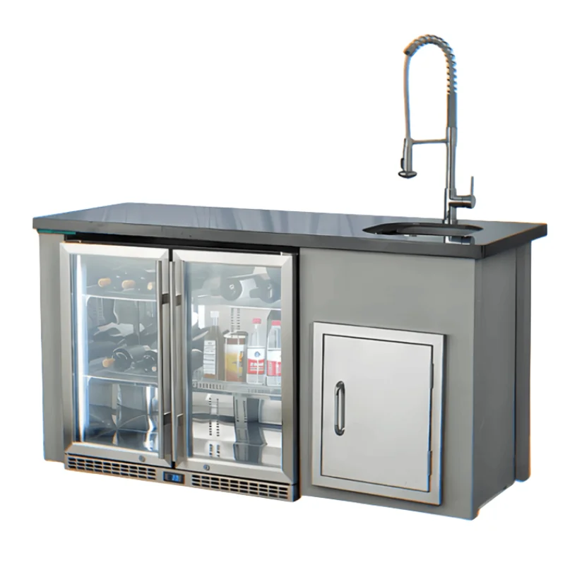 Custom Outdoor Kitchen Stainless Steel Cabinets Garden Mobile Modular BBQ Grill Island With Bar Sink Fridge Gas Grills