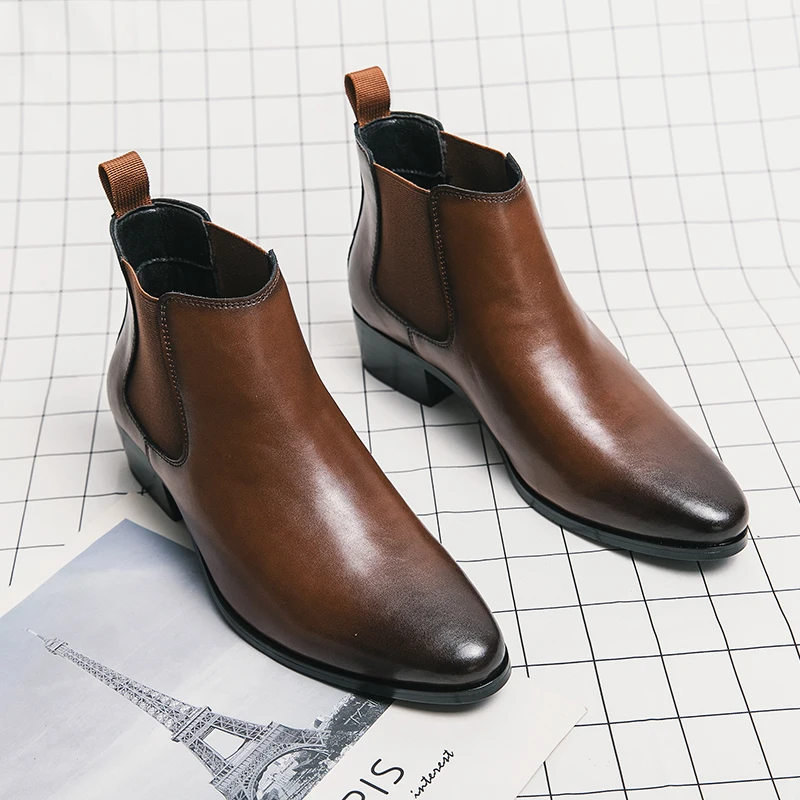 2119 good quality mens ankle boots genuine leather shoes chelsea boots with heel
