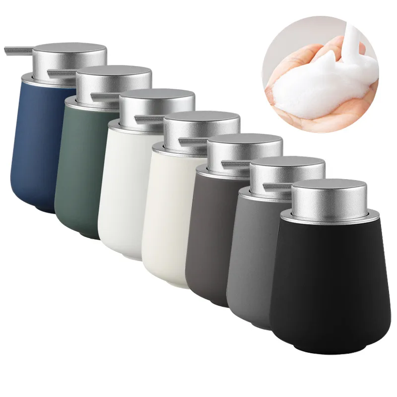 Different colors 300 ML green hand wash ceramic soap dispenser set soap bottle with foaming pump