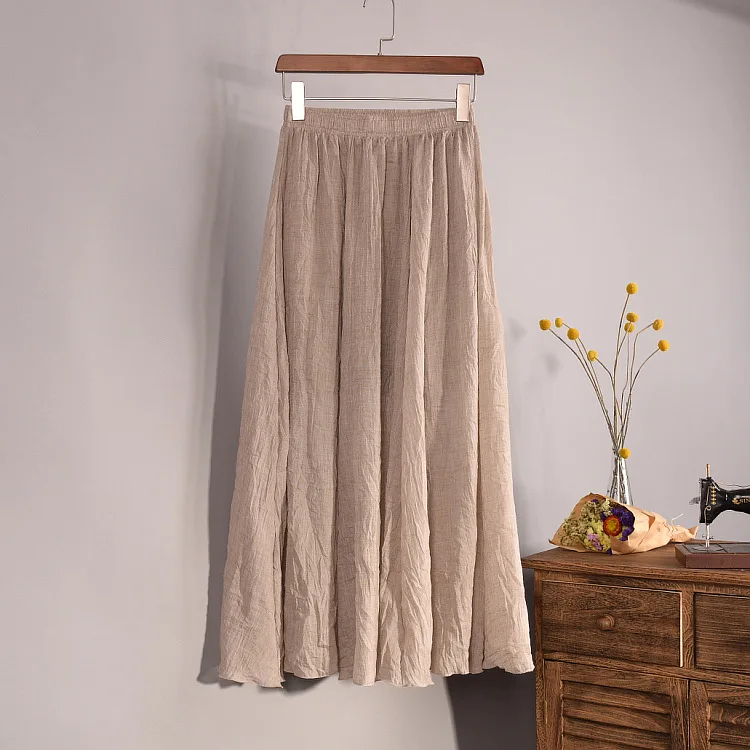 two piece ruffled elastic white solid linen sport office wear cotton 80cm pleated long skirt elegant long for women vintage