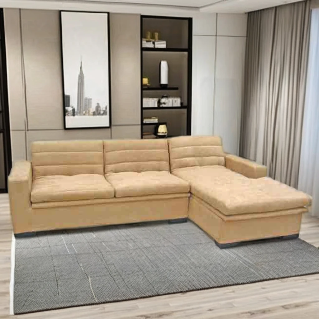 Modern Flock Fabric Corner Sofa Bed with Storage Metal & Wooden Frame Reclining & Foldable for Bedroom Living Room Furniture