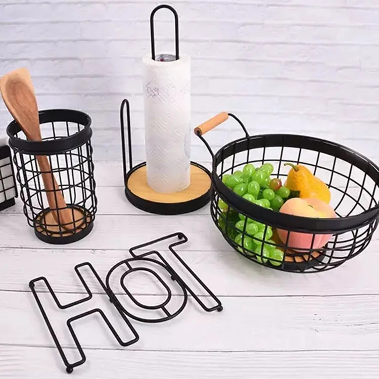Iron  MDF Kitchen Standing Paper Towels Holder  Rack for Tissue and Napkin in Roll