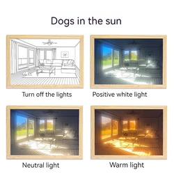 Led Light Frame Wooden  Photo Picture Frame Painting Sunshine Luminous Painting Rechargeable