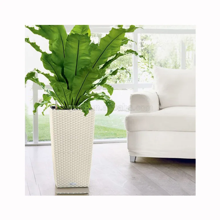 Tall square planter box indoor decor resin wicker plastic planter