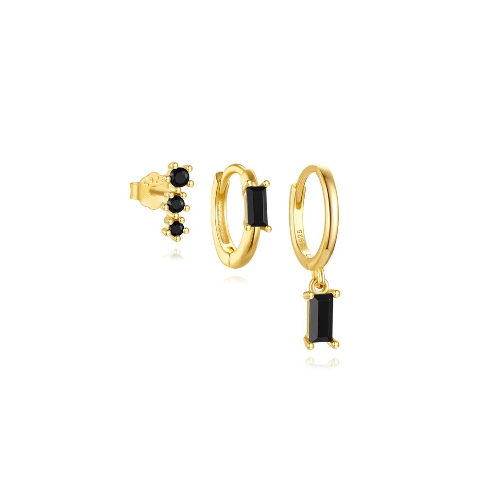 925 sterling silver gold plated black zircon earrings set fashion geometric earrings for women