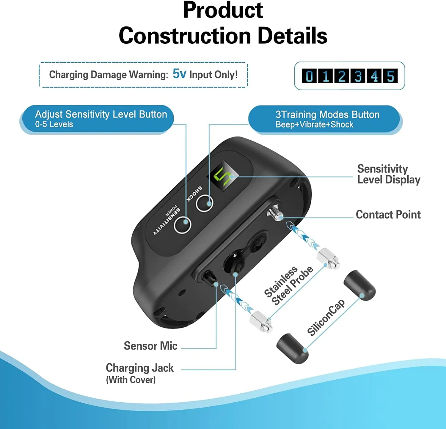 IPetDog 5 Working Modes Anti Barking Dog Stop Dog Barking Collar