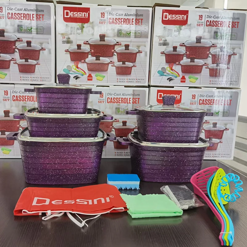 Classic Die Cast Non Stick Aluminium Cookware Set Marble Stone Cooking Pot