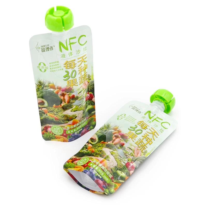 Wholesale Plastic Customized Beverage Juice Liquid Food Packaging Bag With Spout Fruit Juice Drink Stand Up Spout Pouch
