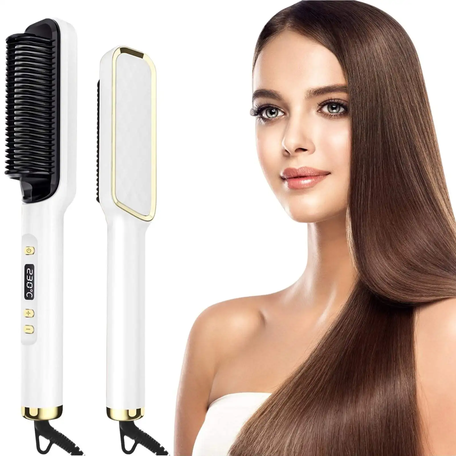 Hot 2024 Portable Fast Heating Electric Hot Comb Hair Straightener Brush Negative Ion Hair Straightener Styling Comb