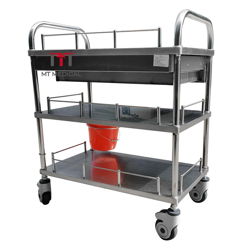 MT Manufacturer 304 Stainless Steel Instrument Cart Medical 3 Layers with Rails Instrument Cart Trolley (1600488390587)