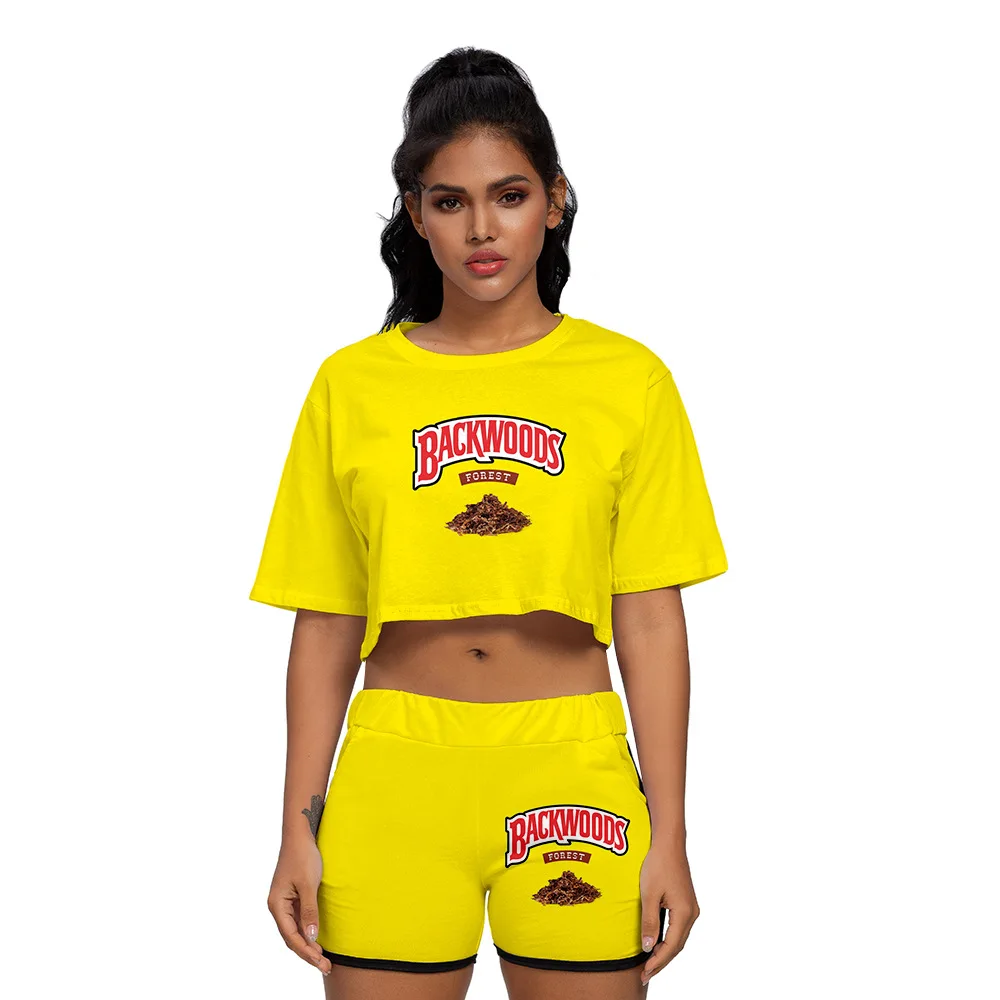 
Girls 3D Printed Backwoods Cartoons 2-pcs Set Cool Navel For Women 