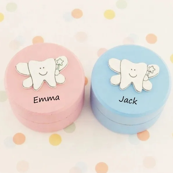 2023 Custom Name Colorful Baby Tooth Storage Box Hand Painted Personalized Wood Milk Teeth Fairy Boxes